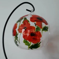 Hand Painted Glass Candle Holder - Poppy