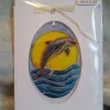 Hand Painted Glass Plaque, Suncatcher - Dolphin
