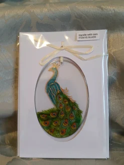 Hand Painted Glass Plaque/Suncatcher - Peacock