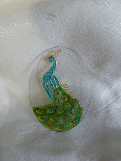Hand Painted Glass Plaque/Suncatcher - Peacock