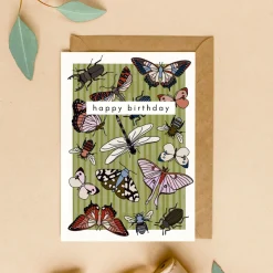 Happy Birthday card with garden fauna design