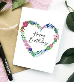 Happy Birthday Floral Heart Card