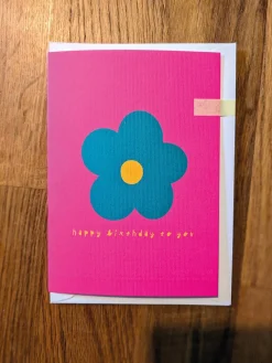 Happy Birthday large flower card - hot pink