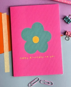 Happy Birthday large flower card - hot pink