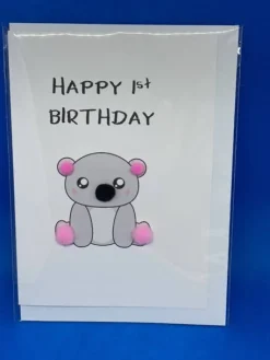 Happy 1st Birthday Koala - Pom Pom greeting card
