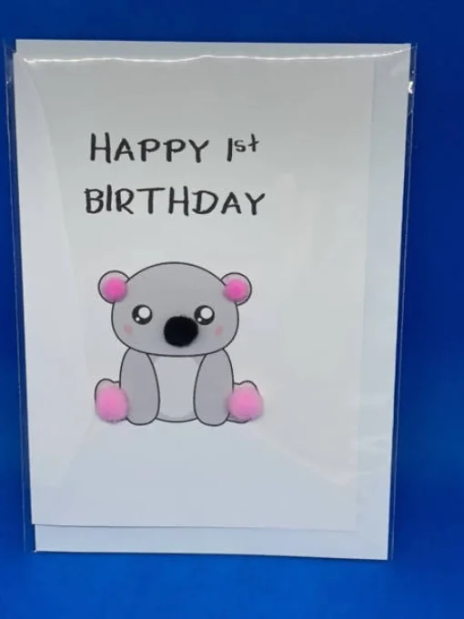 Happy 1st Birthday Koala - Pom Pom greeting card