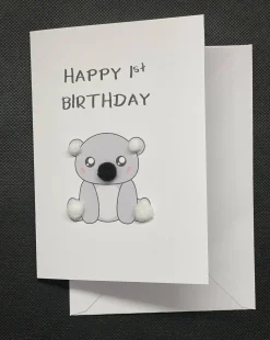 Happy 1st Birthday Koala - Pom Pom greeting card
