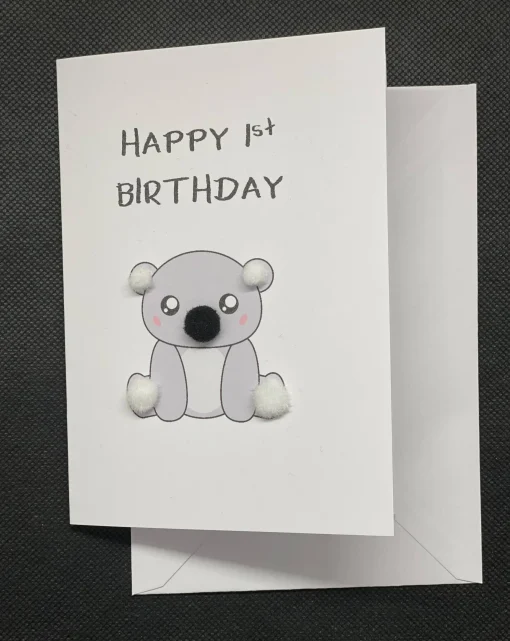 Happy 1st Birthday Koala - Pom Pom greeting card