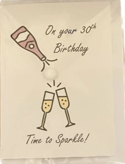 Happy 30th Birthday Champagne Glasses- Pom Pom greeting card