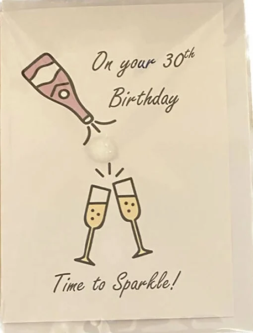 Happy 30th Birthday Champagne Glasses- Pom Pom greeting card