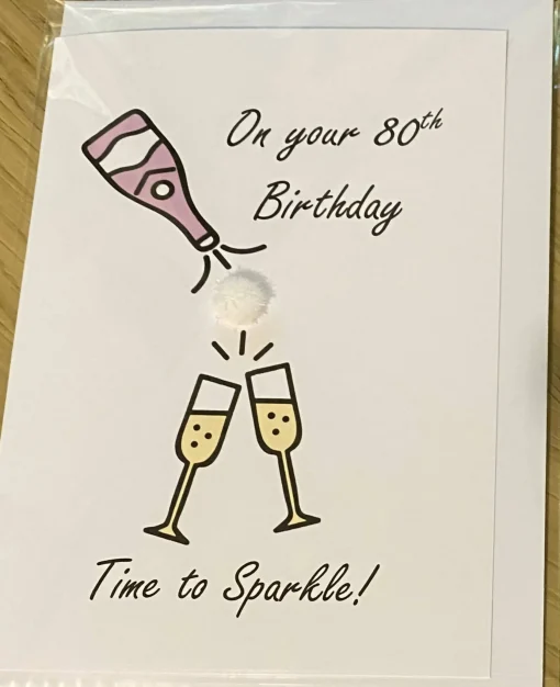 Happy 80th Birthday glasses- Pom Pom greeting card