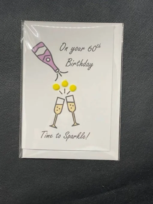 Happy 60th Birthday glasses - Pom Pom greeting card