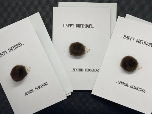 ‘Hedgehugs’ Happy Birthday- Pom Pom greeting card