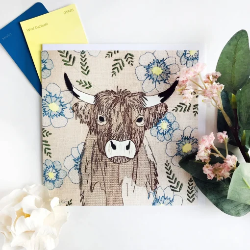 Latte Highland Cow Greetings Card