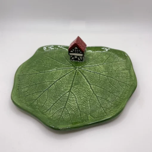 Leaf Plate with Miniature Cottage