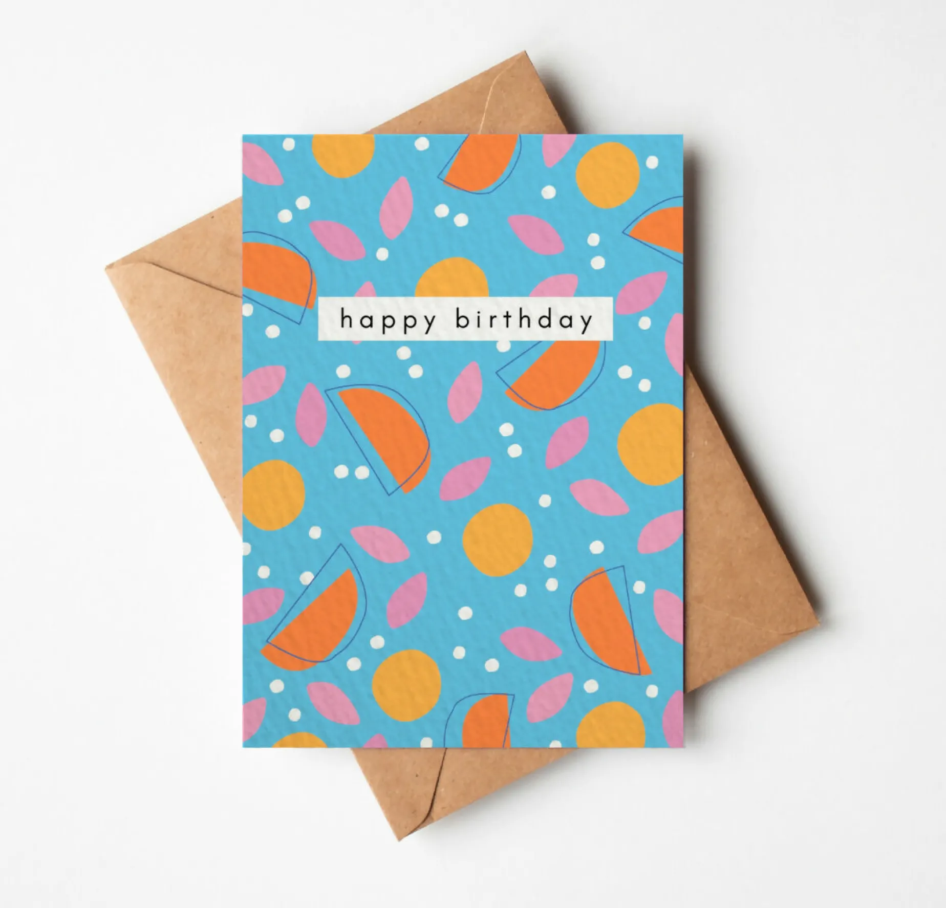 Light Blue Happy Birthday Card with Abstract Design
