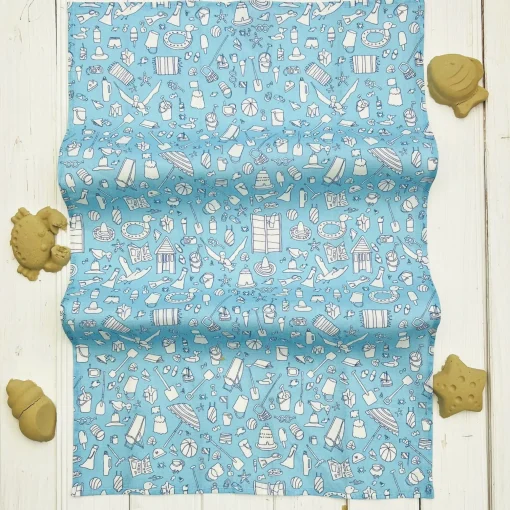 Linen Tea Towel - Blue Beach Design
