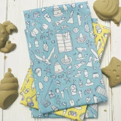Linen Tea Towel - Blue Beach Design