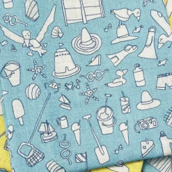 Linen Tea Towel - Blue Beach Design