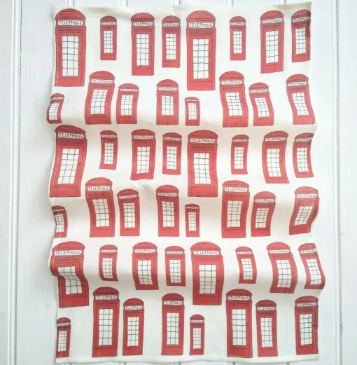 Linen Tea Towel - Red Telephone Box Design