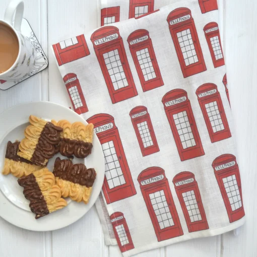Linen Tea Towel - Red Telephone Box Design