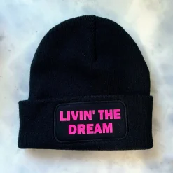 Livin The Dream Cuffed Rectangular Patch Beanie Hat