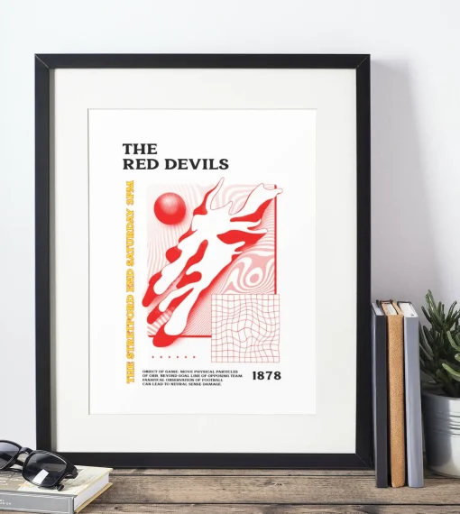 Manchester Utd Art Print PSYCHEDELIC Design in White