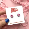 Mini Leopard Print Circle Stud Earrings in Bright Pink and Silver