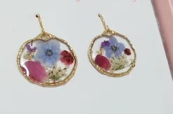 Multicolour Real Pressed Flower Earrings Gold Plated