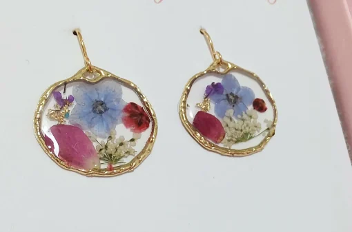 Multicolour Real Pressed Flower Earrings Gold Plated