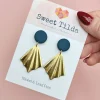 Navy Fan Statement Earrings