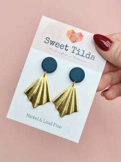 Navy Fan Statement Earrings