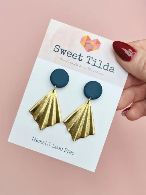 Navy Fan Statement Earrings
