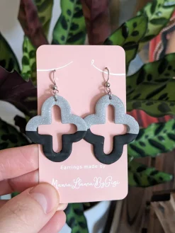 Neo - Black & Grey Cross Clay Earrings