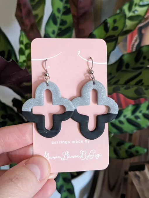 Neo - Black & Grey Cross Clay Earrings