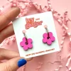 Neon Pink Flower Hoop Earrings