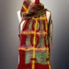 Nuno Felt Scarf Green Burgundy long felt scarf
