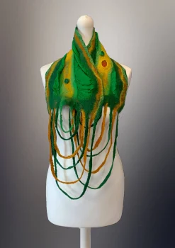 Nuno Felt Scarf Green/ Olive loop at the end