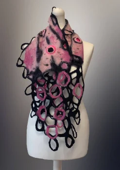 Nuno Felt Scarf Navy and pink scarf with creators