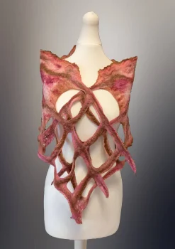 Nuno Felt Scarf pink and brown lattice scarf