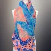 Nuno Felt Scarf Pink and blue sparkly scarf with circles at both ends