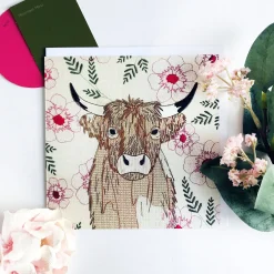Oatmeal Highland Cow Greetings Card
