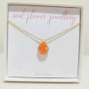 Orange Flower and Gold Leaf Drop 3D Gold Plated Necklace