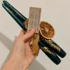 Pair of Hand Painted Christmas Taper Candles in Green and Gold