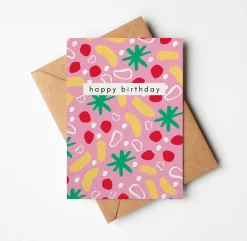 Pink Abstract Happy Birthday Card