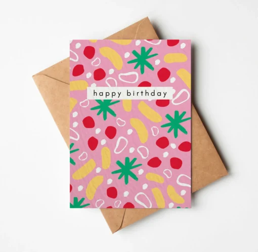 Pink Abstract Happy Birthday Card