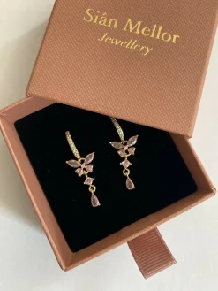 Pink Butterfly Dangle Huggie Hoop Earrings