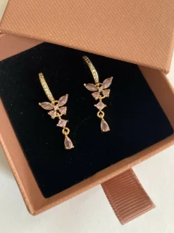 Pink Butterfly Dangle Huggie Hoop Earrings
