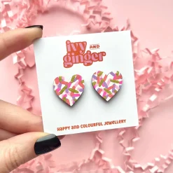 Pink Confetti Large Heart Stud Earrings