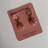 Pink Marbled Circle Star Gold Huggie Hoop Earrings